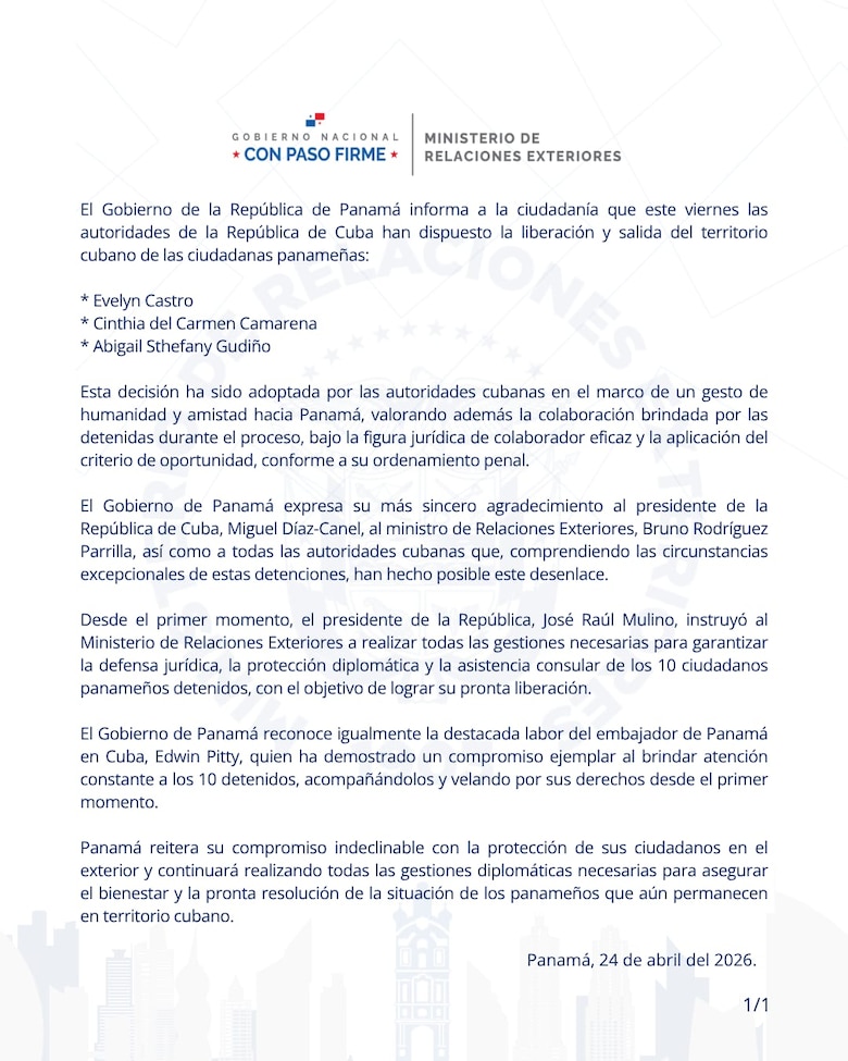 Tres panameños encarcelados en Cuba son puestos en libertad