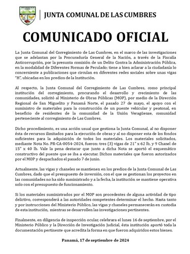 Las vigas que están en Las Cumbres fueron ‘donadas’ por el MOP a la junta comunal