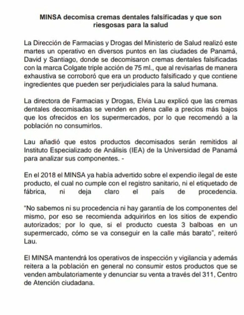 Minsa realiza operativos para decomisar pastas de dientes sin registro sanitario