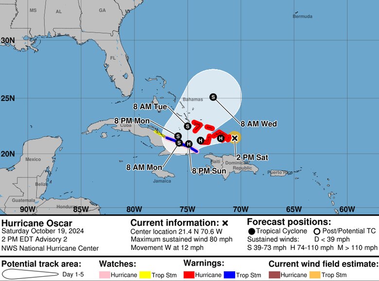 La tormenta Oscar se convierte en un huracán en las islas Turcas y Caicos y en Bahamas