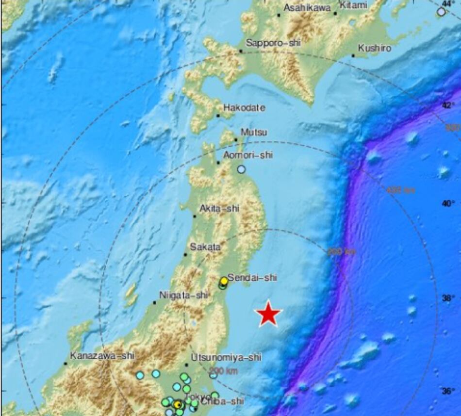 Sismo de magnitud 7.1 ante la costa este de Japón