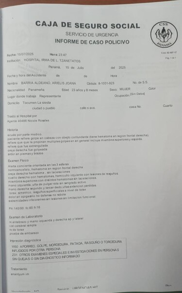 Policía Nacional afirma que la representante Arielis Barría no presentó fractura, pese a denuncias en redes sociales