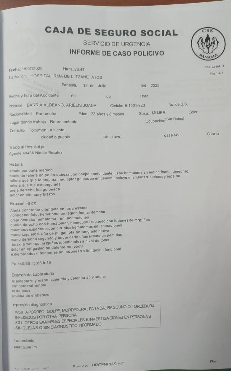 Policía Nacional afirma que la representante Arielis Barría no presentó fractura, pese a denuncias en redes sociales