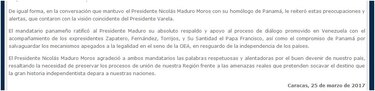 Nicolás Maduro llama al presidente de Panamá, Juan Carlos Varela a pocos días de la reunión en la OEA sobre Venezuela