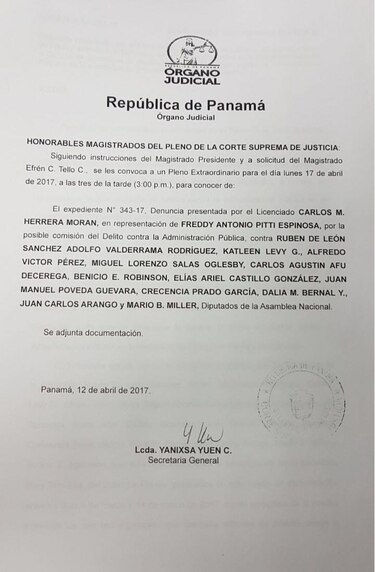 Corte Suprema convoca a sesión extraordinaria para abordar denuncia contra 13 diputados