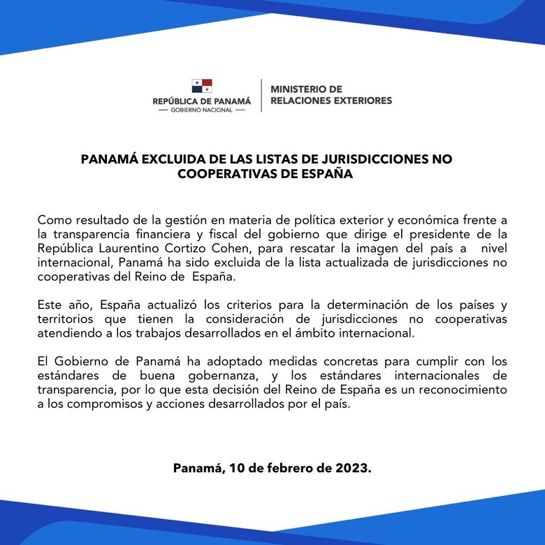 España actualiza lista de países no cooperadores; Panamá no aparece