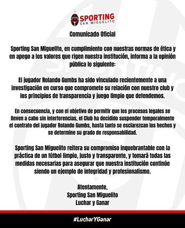 El Sporting San Miguelito suspende a Rolando Gumbs tras ser vinculado a investigación por supuesta manipulación de partidos