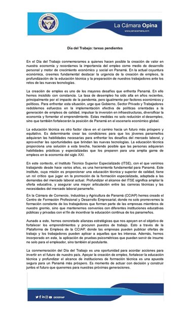 Cciap plantea redoblar esfuerzos a fin de enfrentar los retos para la generación de empleos