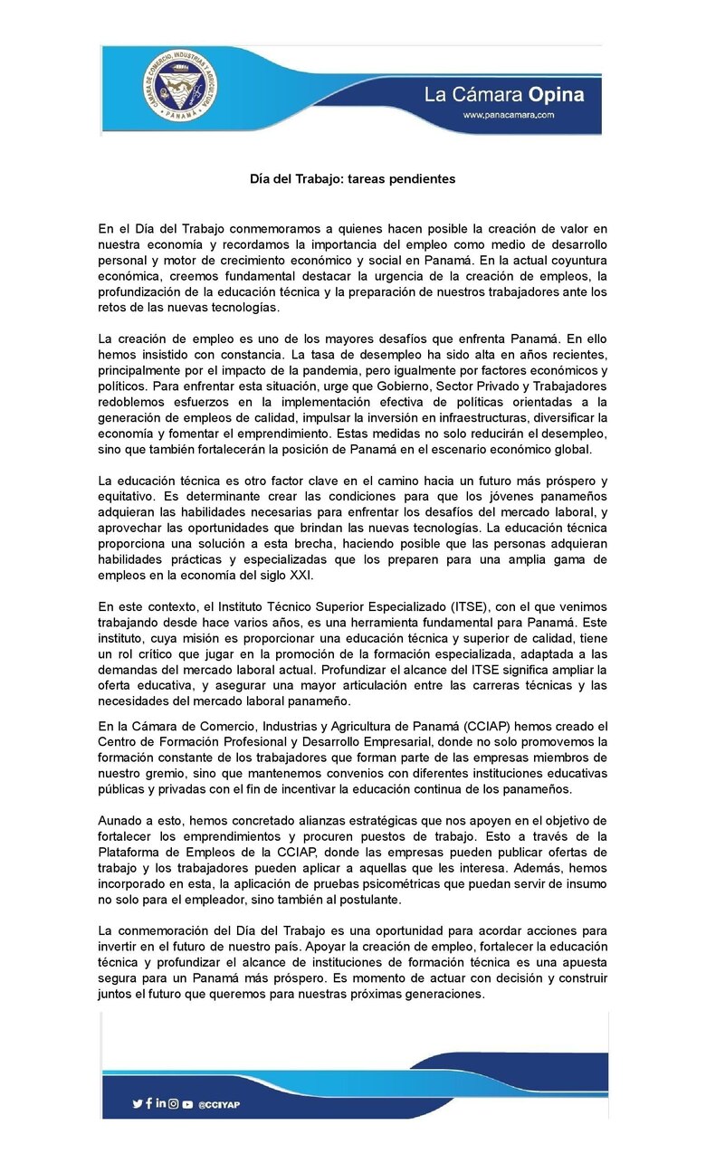 Cciap plantea redoblar esfuerzos a fin de enfrentar los retos para la generación de empleos