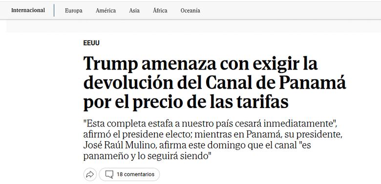 Así publicaron los diarios del mundo las amenazas de Trump de reclamar el Canal Panamá