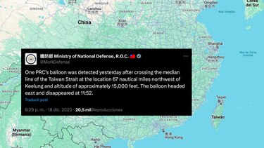 Taiwán reporta paso de globo chino cerca de la isla, el tercero en dos días