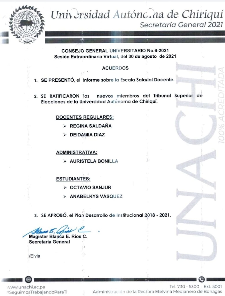 Revés para el plan de reelección de la rectora de la Unachi