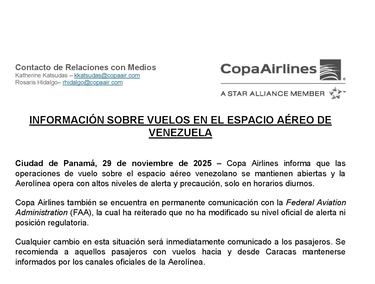 Vuelos entre Panamá y Venezuela operan con normalidad mientras aviadores de Colombia advierten sobre riesgos