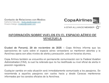Vuelos entre Panamá y Venezuela operan con normalidad mientras aviadores de Colombia advierten sobre riesgos