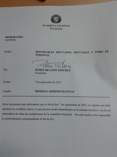 Diputados no sesionan debido a fallas eléctricas en edificio de la Asamblea