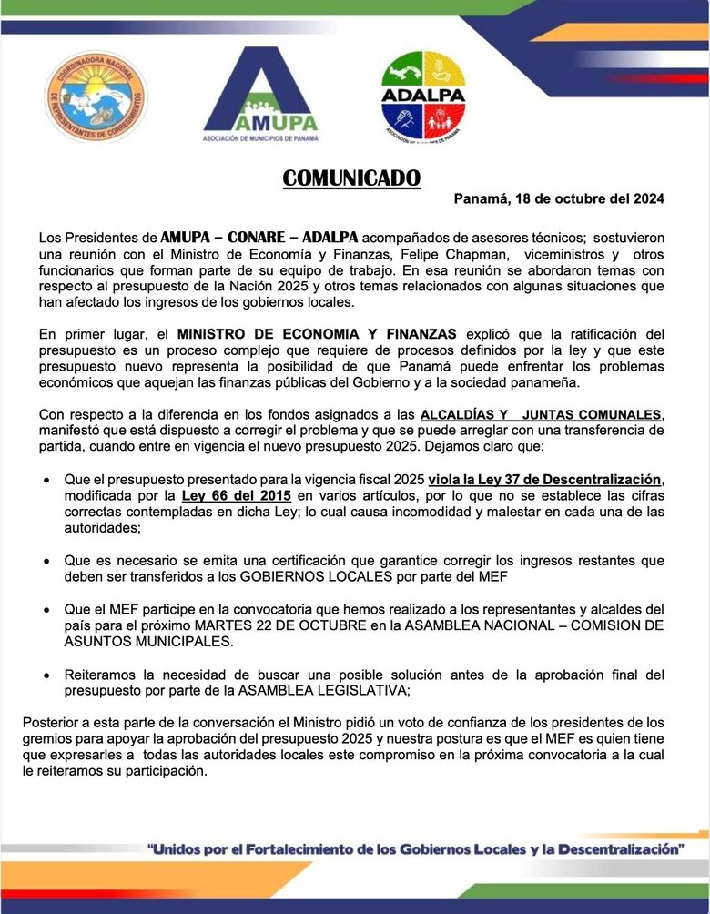 Gobiernos locales reclaman al MEF por el recorte del presupuesto para 2025
