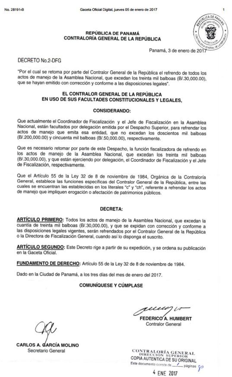 Contraloría recorta facultades a la Asamblea Nacional para refrendar contratos