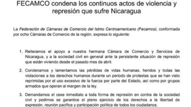 Federación de cámaras de comercio condena actos de violencia en Nicaragua