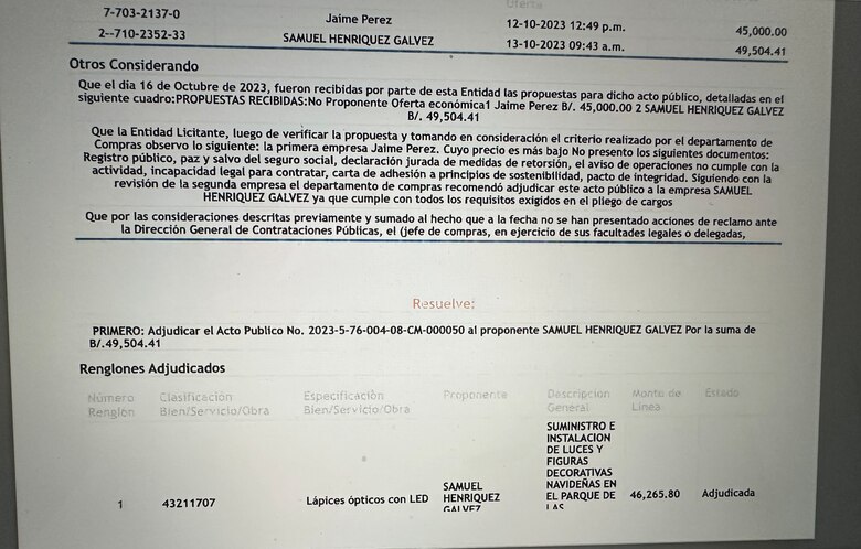 Junta comunal de Betania dice que no ha hecho compras navideñas; Panamá Compra registra lo contrario
