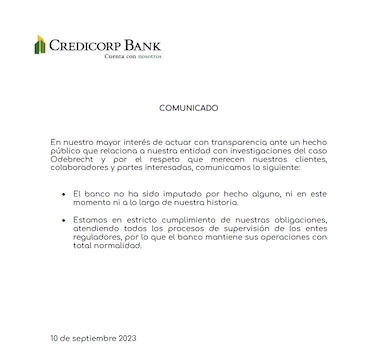El Estado panameño exige $600 millones a Credicorp Bank por el caso Odebrecht