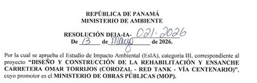 Miambiente aprueba estudio ambiental para ampliar la carretera Omar Torrijos