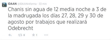 Chanis estará cuatro días sin agua
