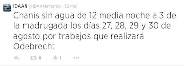 Chanis estará cuatro días sin agua