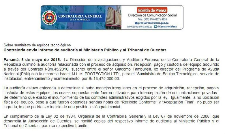 Contraloría encuentra 'incumplimiento de controles administrativos' en caso de pinchadora