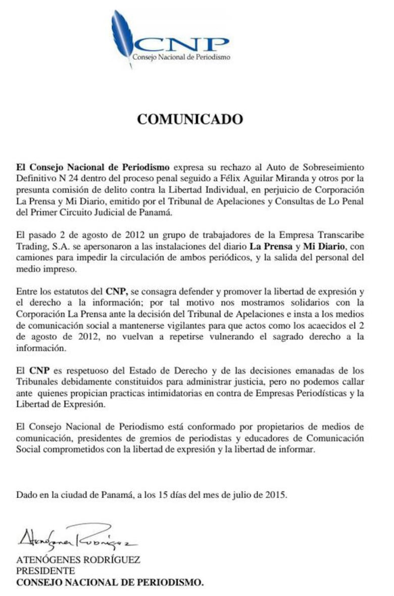 CNP: lo ocurrido vulneró el sagrado derecho a la información