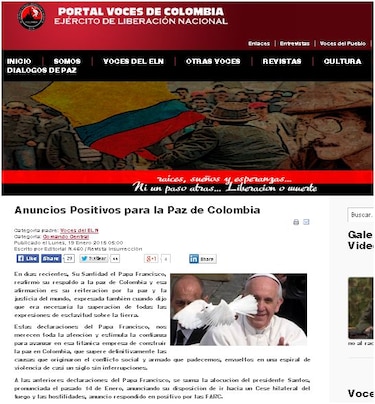 Guerrilla ELN de Colombia pide cese del fuego del Gobierno