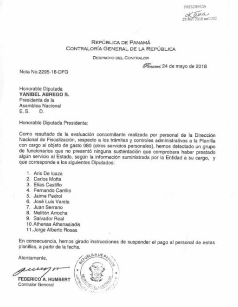 Contraloría suspende el pago de planilla 080 a 11 diputados de la Asamblea Nacional