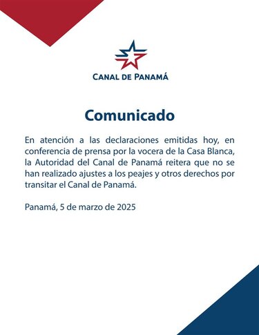 ACP rechaza versión de Estados Unidos sobre ajustes de tarifas en la vía interoceánica