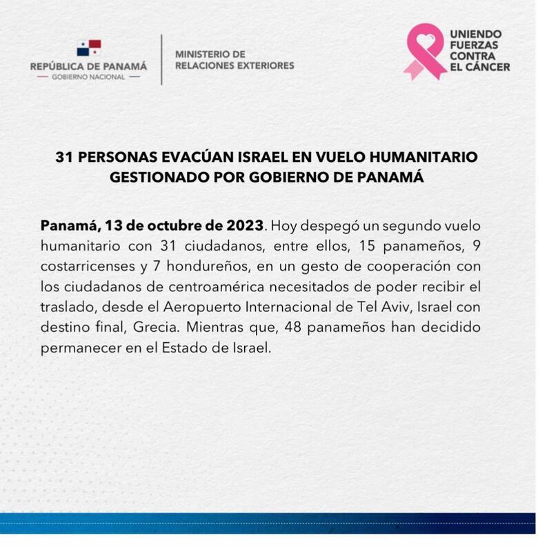 Un segundo grupo de panameños sale de Israel con destino a Grecia
