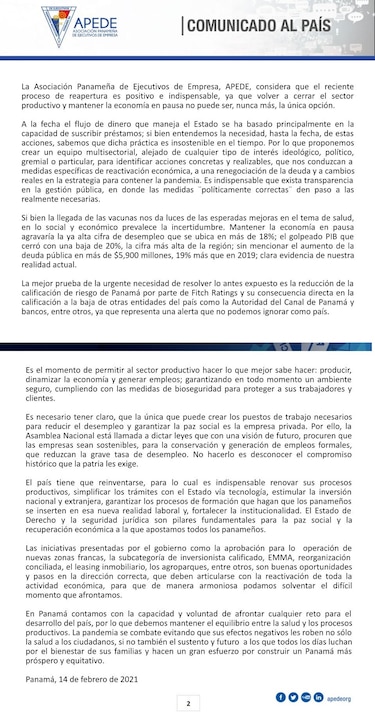 Apede propone creación de equipo multisectorial para lograr la reactivación económica