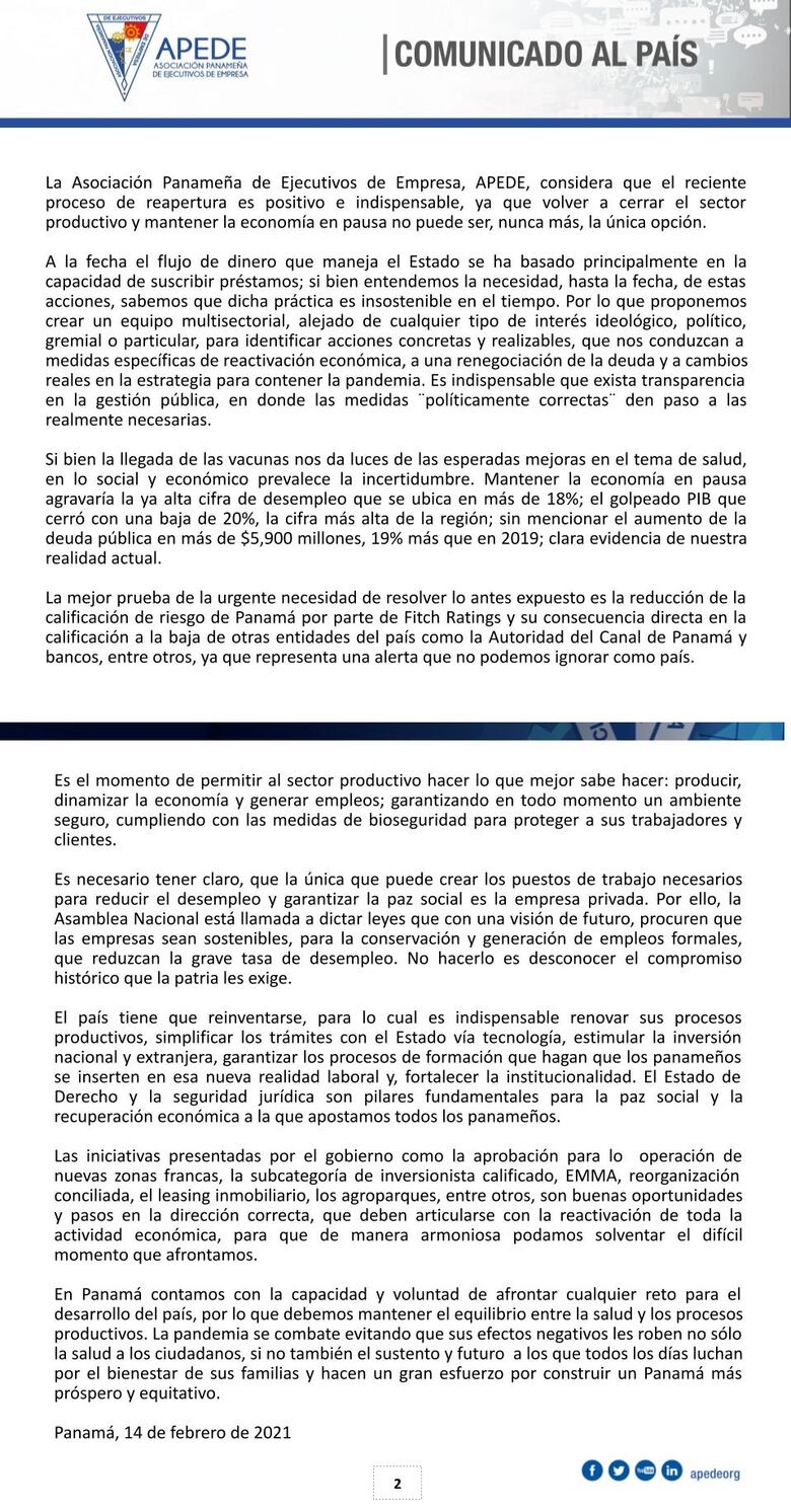 Apede propone creación de equipo multisectorial para lograr la reactivación económica