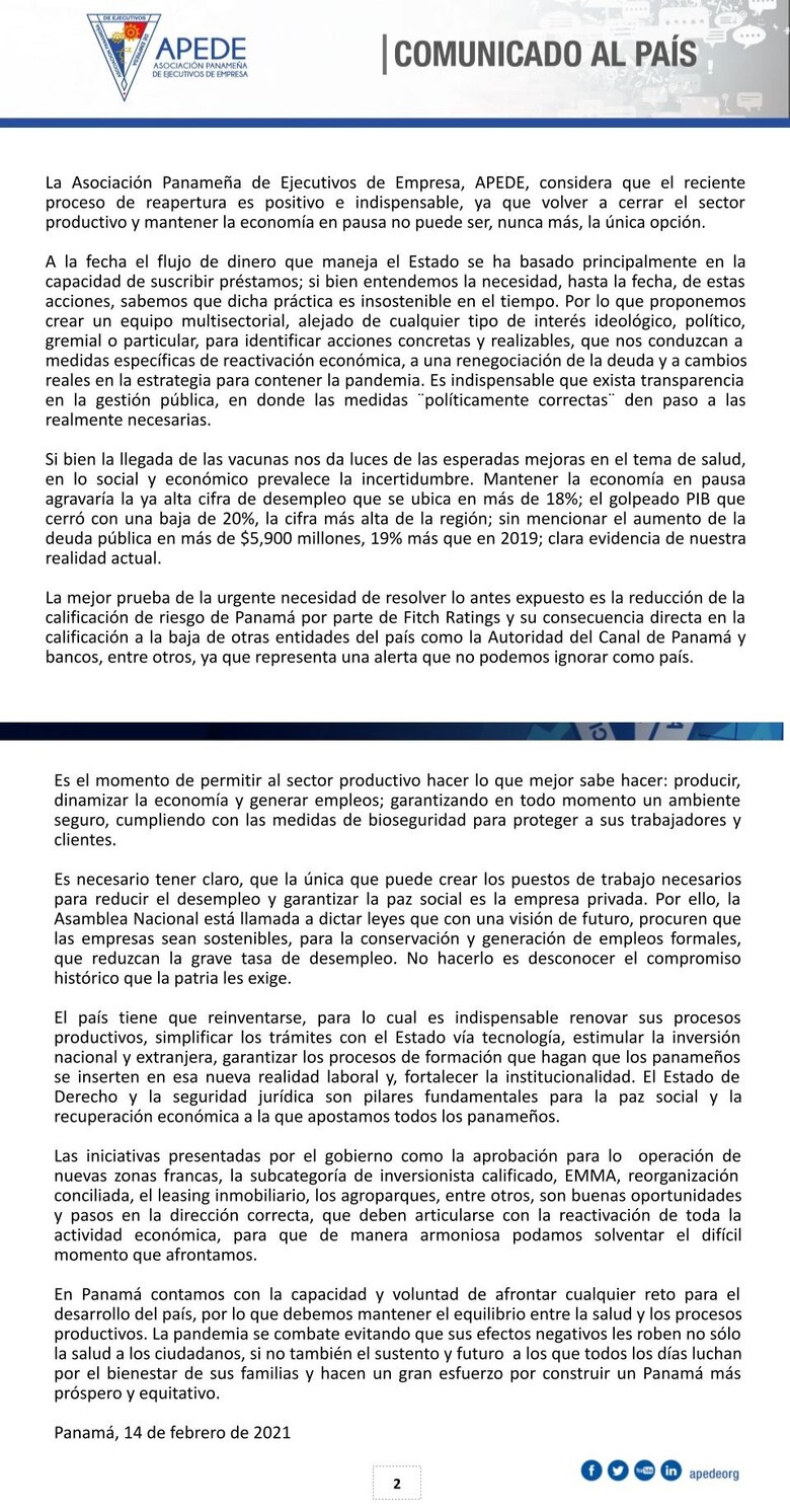 Apede propone creación de equipo multisectorial para lograr la reactivación económica