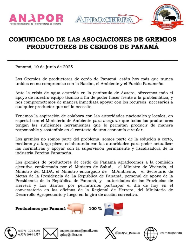 Productores porcinos ofrecen apoyo técnico ante crisis hídrica en Azuero