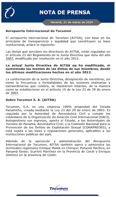 Tocumen justifica el pago de dietas a su junta directiva
