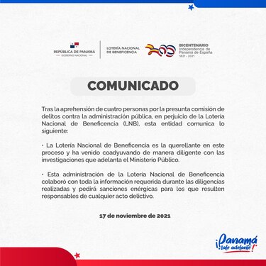 Cuatro aprehendidos por presunto peculado en la Lotería Nacional