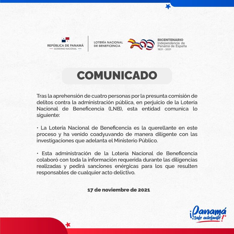 Cuatro aprehendidos por presunto peculado en la Lotería Nacional