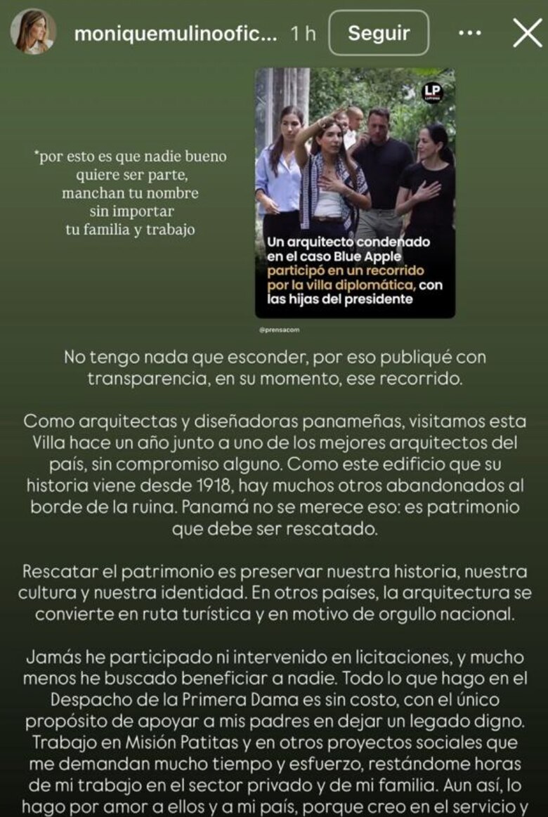 ‘Eso es maldad’: el presidente Mulino critica las noticias sobre la restauración de la villa diplomática