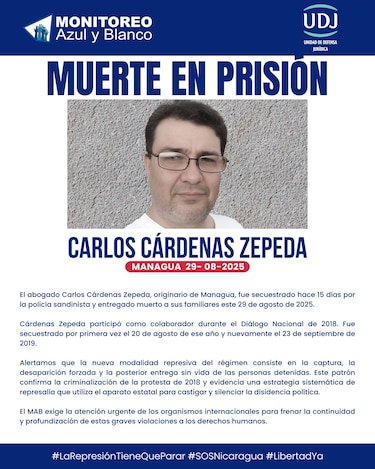 Denuncian la muerte de otro opositor bajo custodia en Nicaragua, el segundo en una semana
