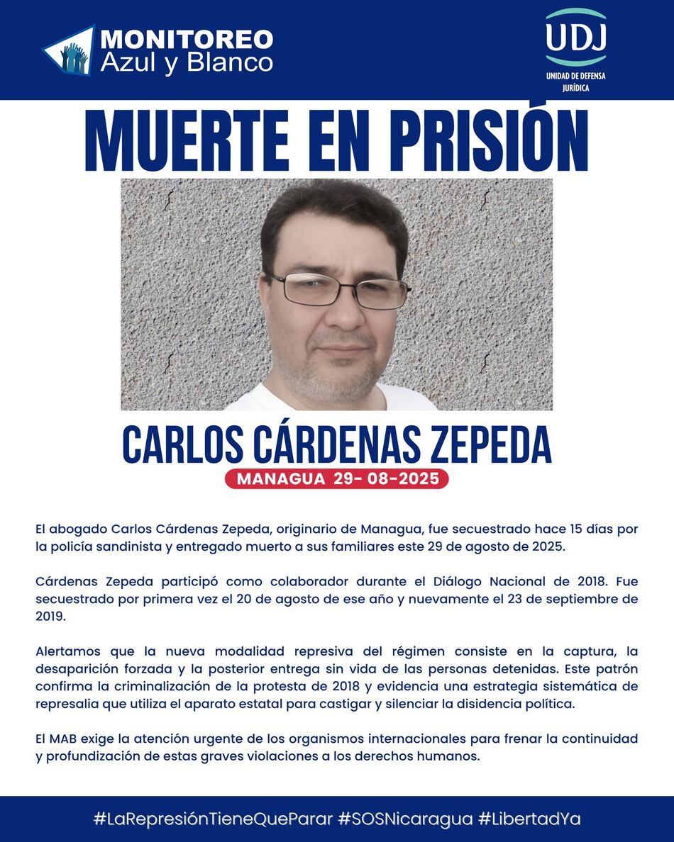Denuncian la muerte de otro opositor bajo custodia en Nicaragua, el segundo en una semana