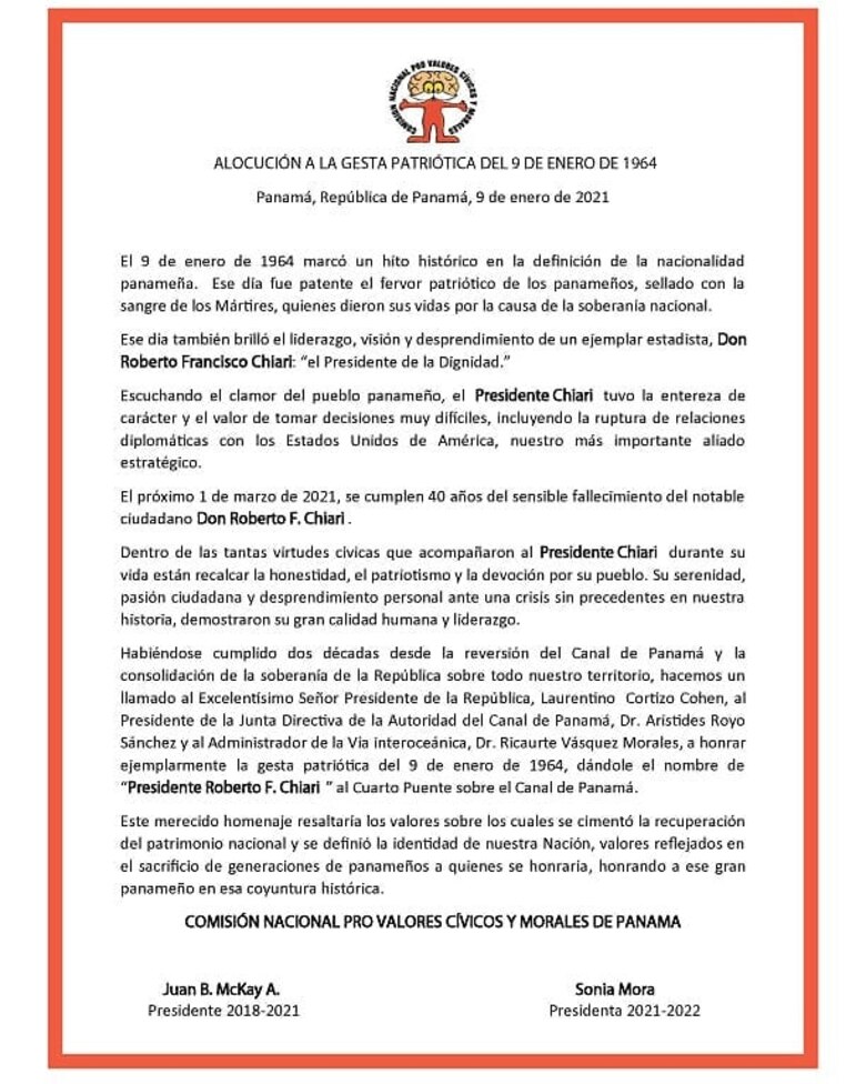 Piden que el cuarto puente sobre el Canal lleve por nombre ‘Presidente Roberto F. Chiari’