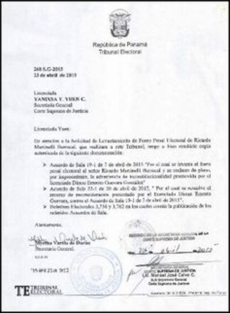 Corte Suprema de Justicia recibe el expediente sobre Ricardo Martinelli