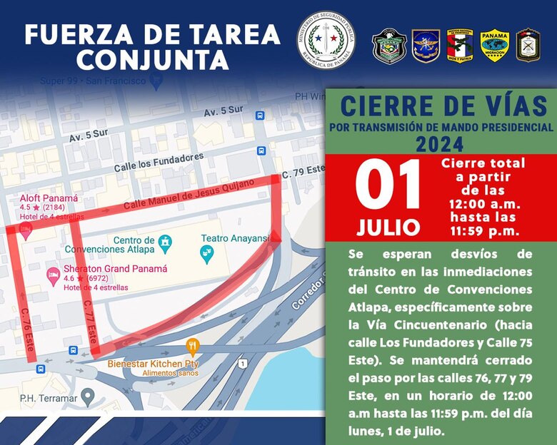 Estas son las vías que estarán cerradas el 1 de julio cerca de Atlapa por la toma de posesión de Mulino