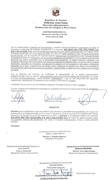 El Tribunal Electoral pauta casi $150 mil de forma directa en un programa dominical