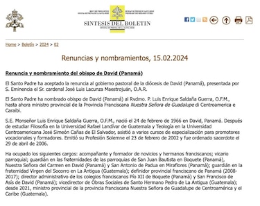 José Luis Lacunza renuncia como obispo de David y la Iglesia nombra a su reemplazo