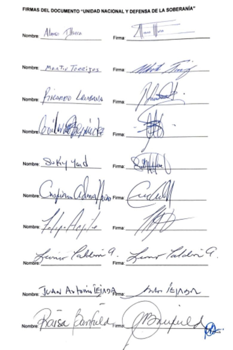 Bloque opositor emite declaración en defensa de la soberanía nacional; tras firma de acuerdos con Estados Unidos