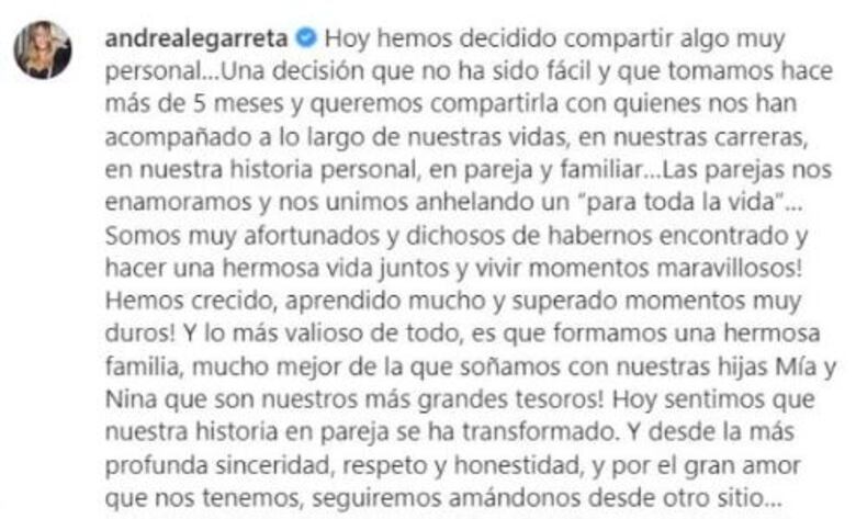 Andrea Legarreta y Erik Rubín anuncian su separación